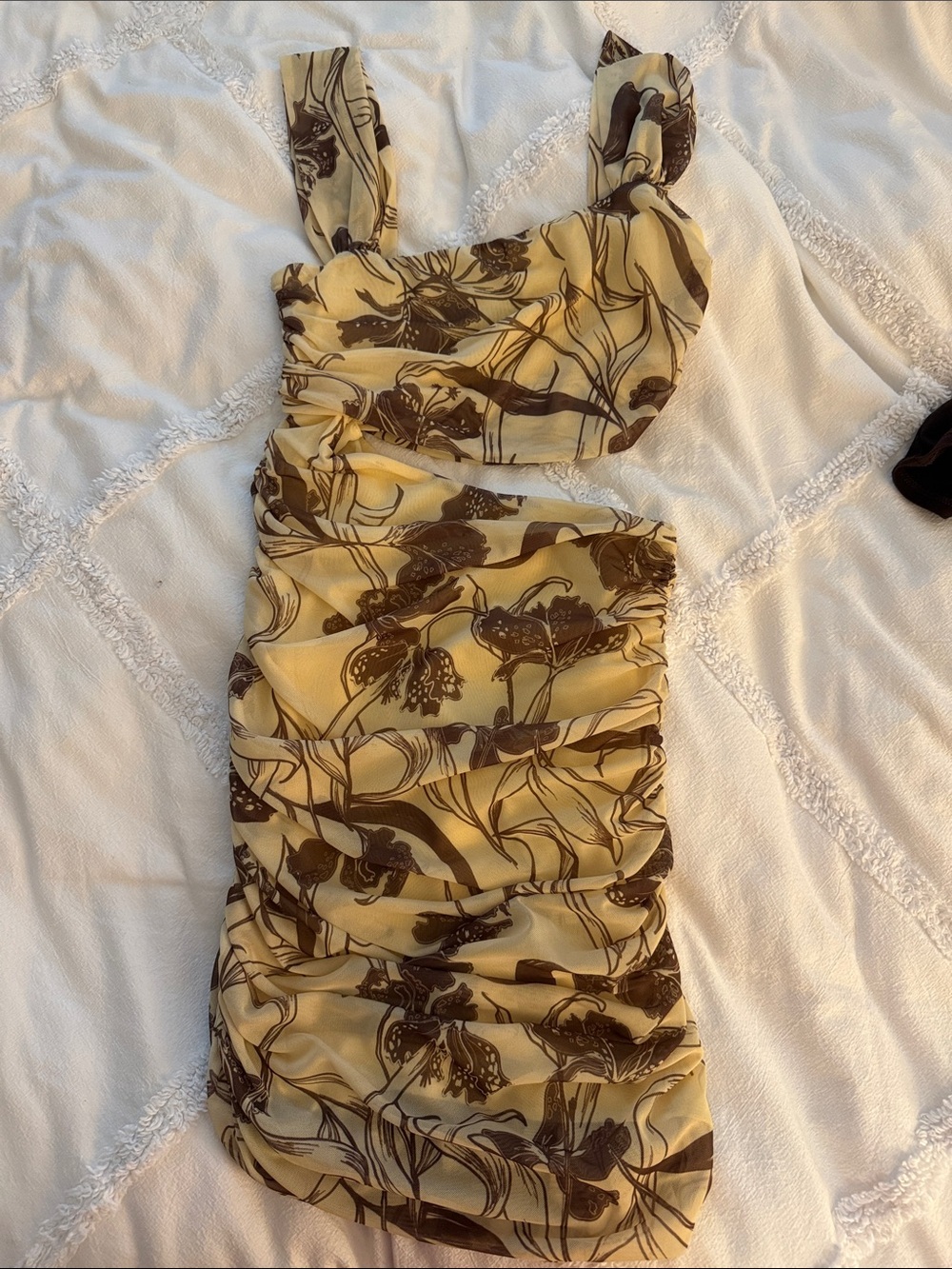 Zara Yellow Mini Dress with Brown Botanical Print